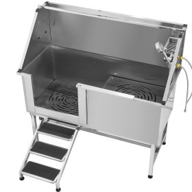 Stainless Steel Dog Washing Station, 62 inch Pet Grooming Tub w/ Stairs, PE Water Filter Board