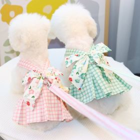 Pet clothes Dog chest back traction rope Teddy cat clothes Pet clothes Plaid plaid chest back skirt (Color: Pink, size: S)