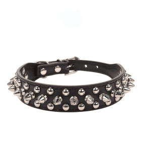 Spiked Studded Leather Dog Collar Rivets Pet Small Large Cat Pit Bull Adjustable (Color: black, size: L)
