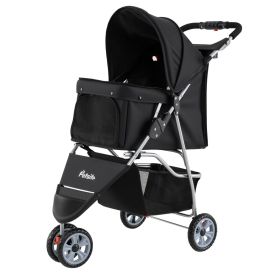 3 Wheel Pet Stroller for Small Dogs Cats up to 33 LBS (Color: black)